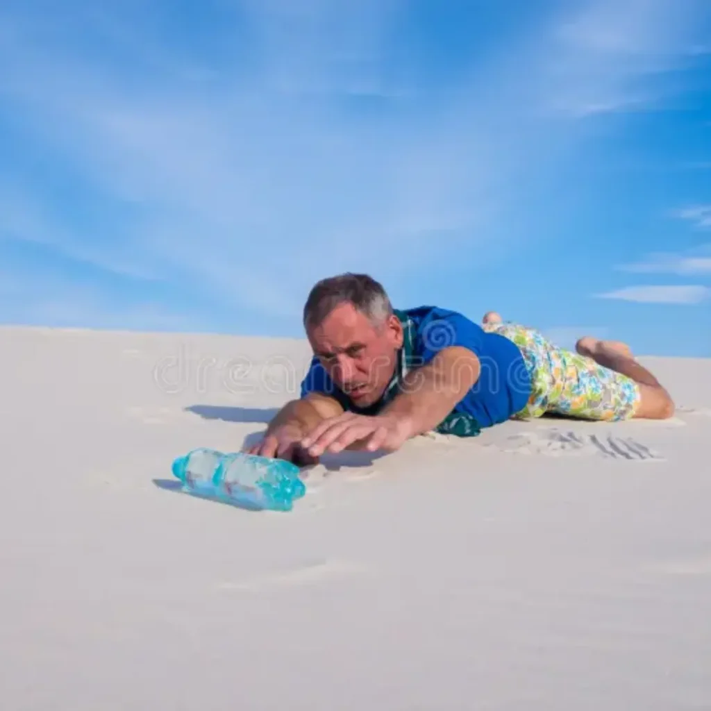 Simile showing intense desire: a man in the desert longing for water