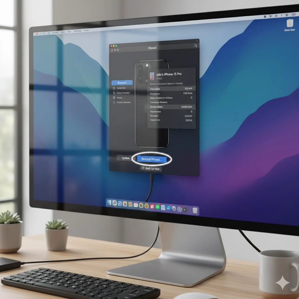 Factory reset iPhone using iTunes or Finder on computer