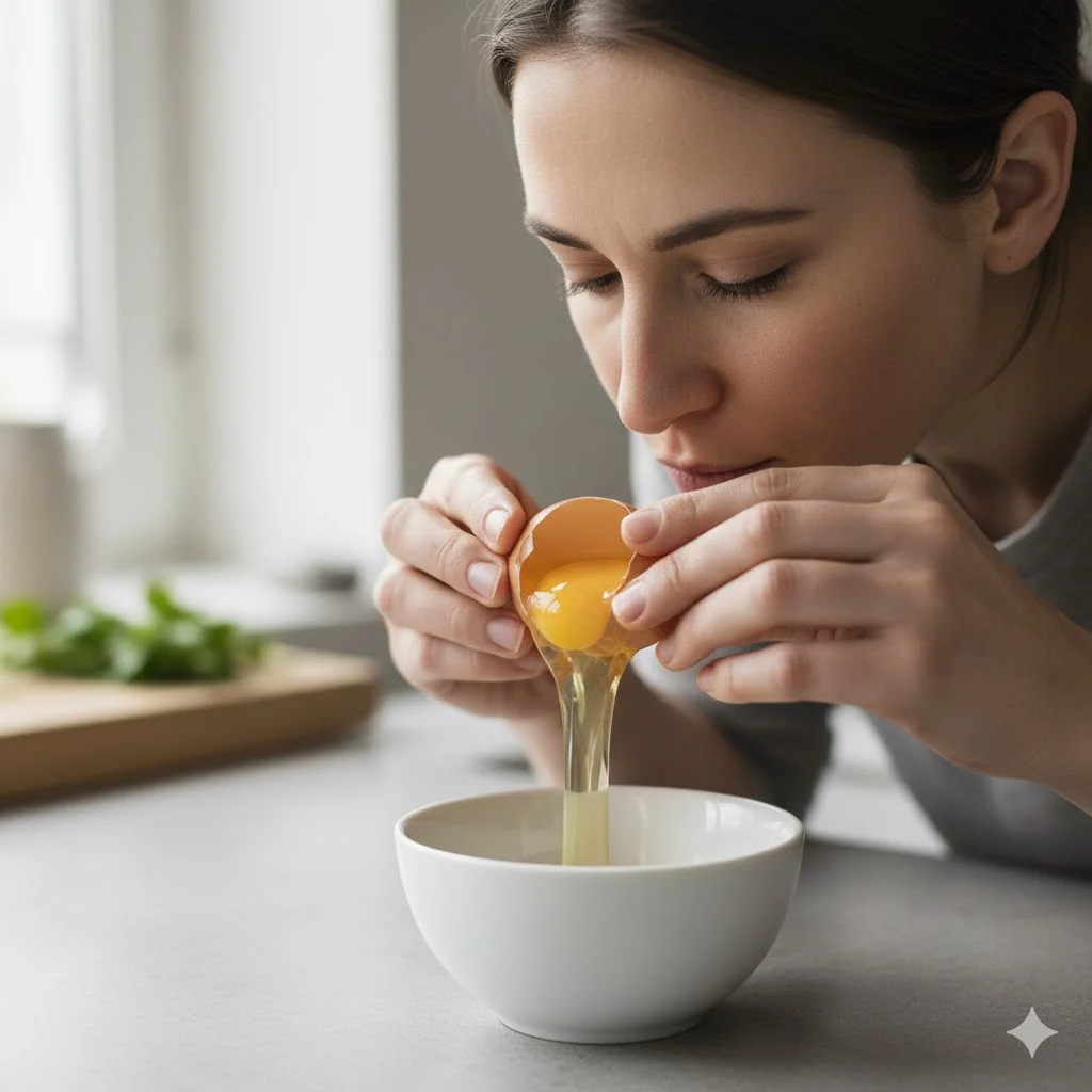 Smell test for eggs — person sniffing egg to check if it’s bad